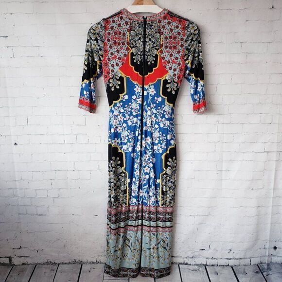 Alice and Olivia Delora Floral Midi Sheath Dress Size 2 Colorful Mosaic Stretch - Picture 7 of 14